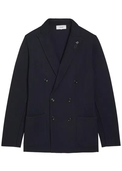 Lardini Double-breasted Wool Blazer In Navy