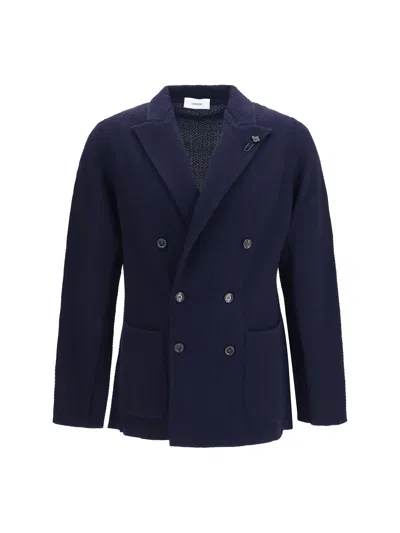 Lardini Double-breasted Wool Blazer In Blue