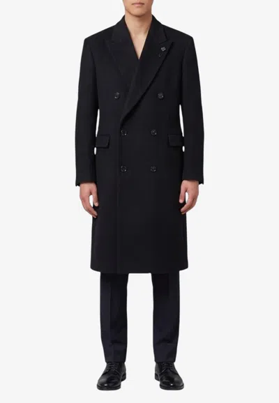 Lardini Double-breasted Wool Coat In Black