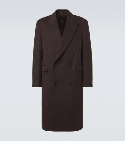 Lardini Double-breasted Wool Coat In Brown