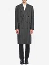 Lardini Double-breasted Wool Coat Herringbone Pattern In Gray