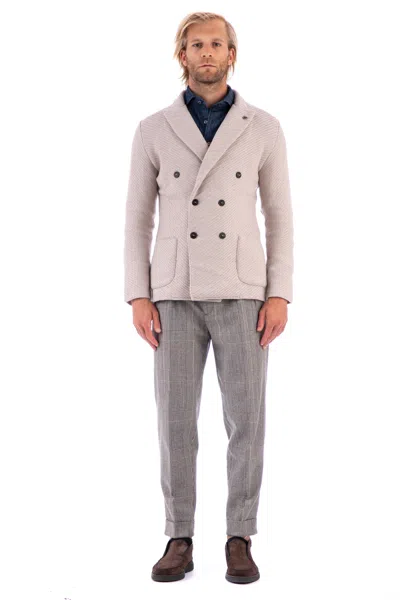 Lardini Double-breasted Wool Jacket-sweater In Beige