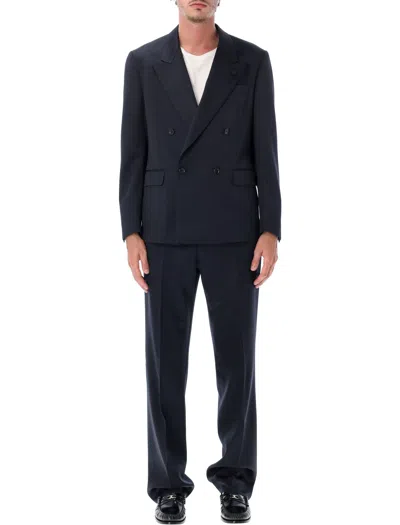 Lardini Double-breasted Wool Lapel Suit In Black