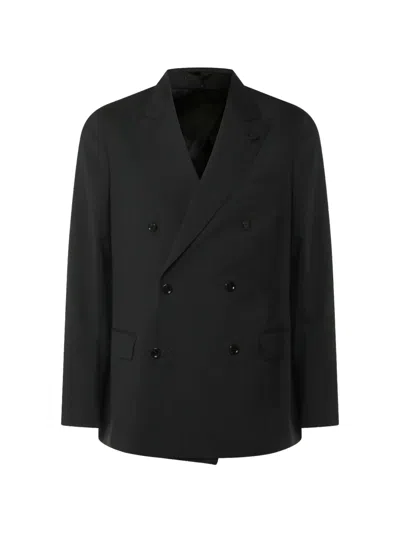Lardini Double-breasted Wool Suit In Black