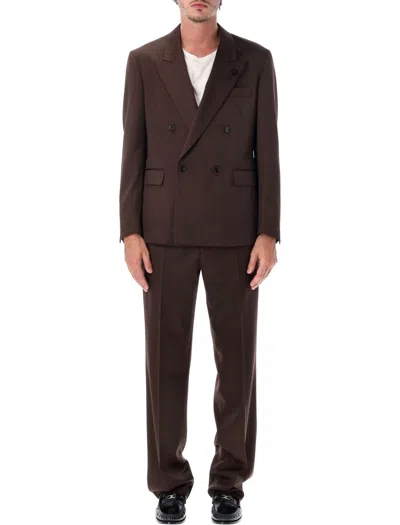 Lardini Double-breasted Wool Suit In Marrone