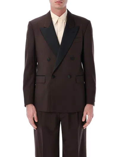 Lardini Double-breasted Wool Tuxedo In Brown