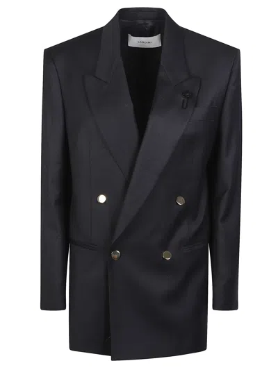 Lardini Doublebrested Jacket With Golden Buttons In Black
