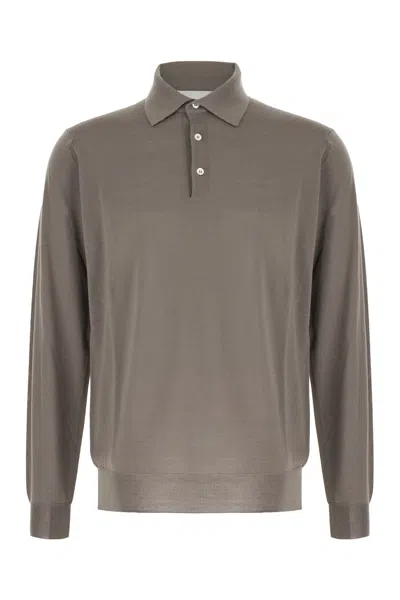 Lardini Dove Grey Wool Polo Shirt In Brown