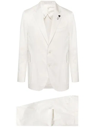 Lardini Brooch-detail Stretch-cotton Suit In Blanco