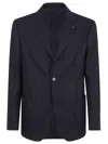 Lardini Single-breasted Tailored Black Wool Blend Jacket In Blue