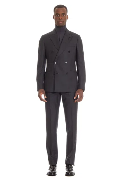 Lardini Double-breasted Wool Check Suit In Gray