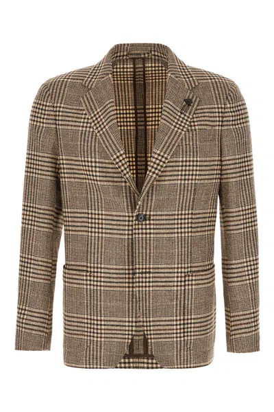 Lardini Embroidered Wool Blend Blazer In Brown