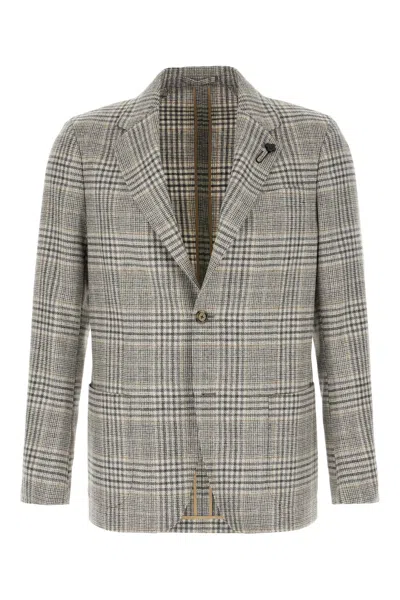 Lardini Embroidered Wool Blend Blazer In Gray