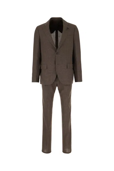 Lardini Embroidered Wool Blend Suit In Marrone