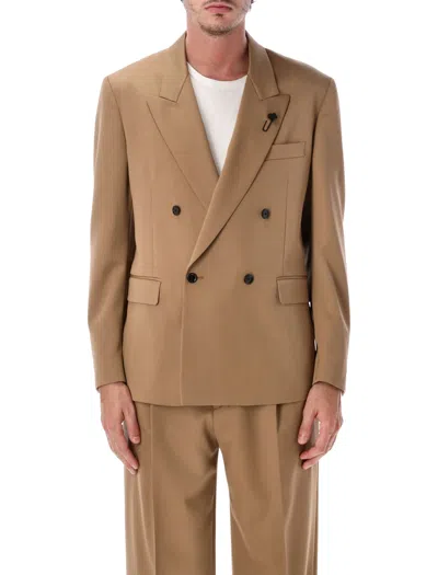 Lardini Feeling Double-breasted Pointed Lapel Wool Blazer In Brown
