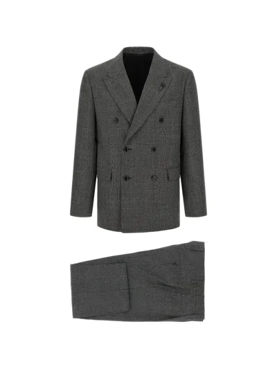 Lardini Feeling Prince Of Wales Double-breasted Suit In Gray
