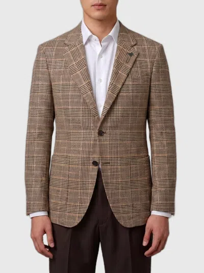Lardini Wool Cashmere Checked Single-breasted Suit Jacket In Brown