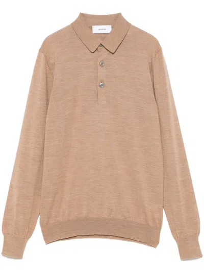 Lardini Fine-knit Polo Shirt In Brown