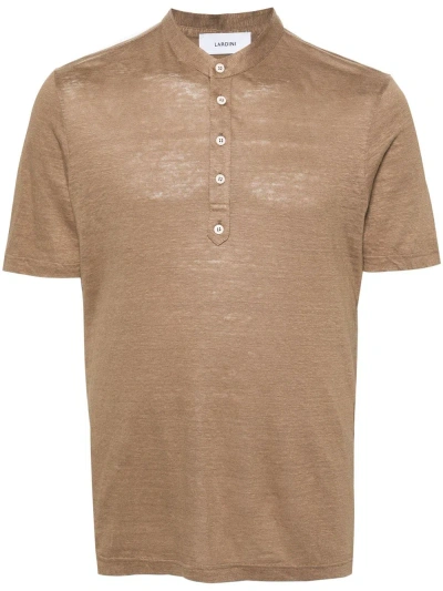 Lardini Fine-knit Slub T-shirt In Brown