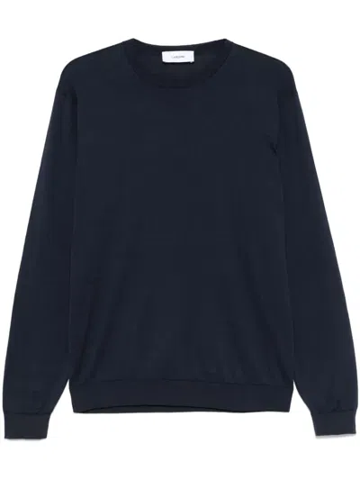 Lardini Black Crew Neck Knitwear With Ribbed Cuffs In Blue