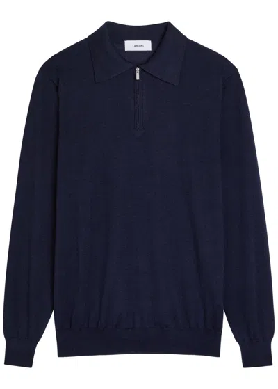 Lardini Fine-knit Wool-blend Polo Shirt In Blue