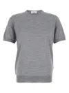 Lardini Grey Ribbed Crewneck Sweater In Wool And Silk Blend Man In Grey