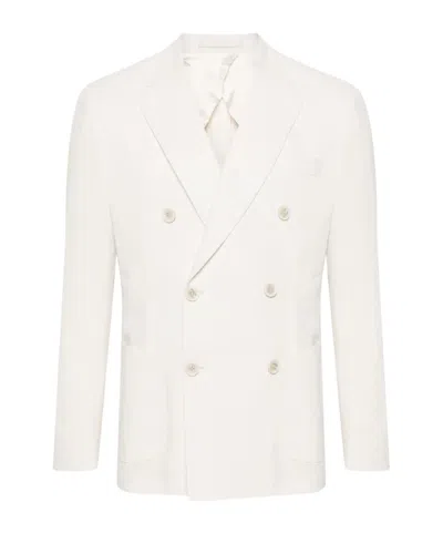 Lardini Floral-brooch Double-breasted Blazer In Neutrals