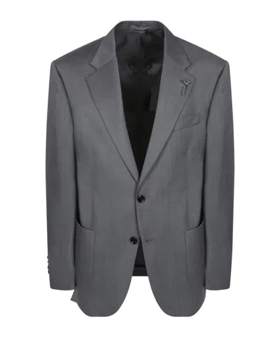 Lardini Floral Lapel Pin Twill Jacket In Gray