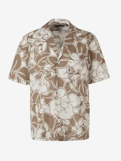 Lardini Floral Motif Shirt In White And Taupe