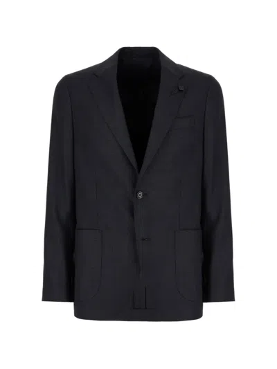 Lardini Flower-brooch Suit In Blue