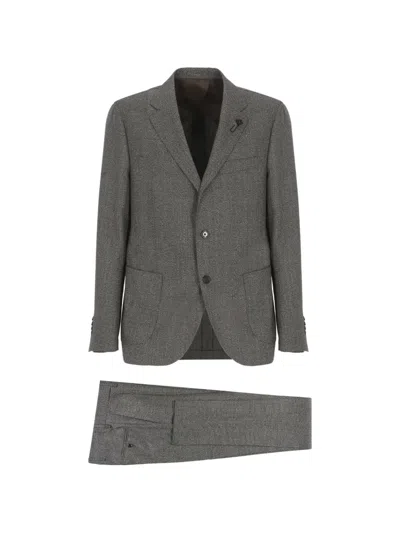 Lardini Flower-button Suit In Gray