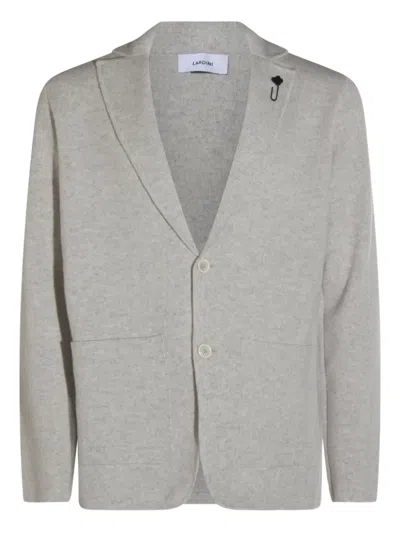 Lardini Flower-embellished Buttoned Cardigan In Gray