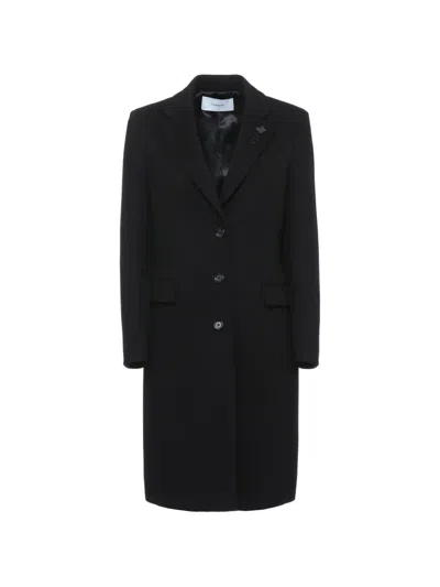Lardini Flower-patch Single-breasted Coat In Black