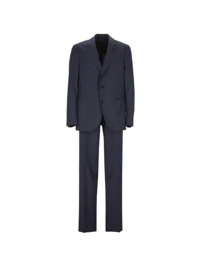 Lardini Flower-patch Wool Suit In Blue