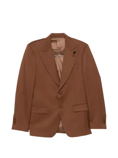 Lardini Flower-pin Blazer In Brown