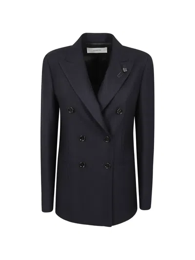 Lardini Flower-pin Double-breasted Blazer In Blau