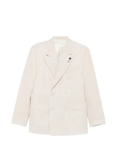 Lardini Flower-pin Double-breasted Suit In Neutral