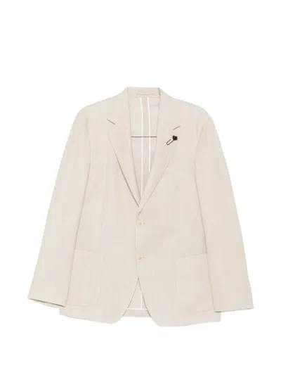 Lardini Flower-pin Single-breasted Blazer In Neutral