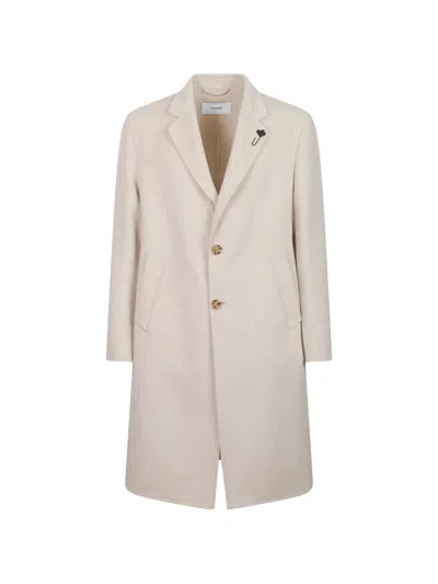 Lardini Flower-pin Single-breasted Coat In Neutral