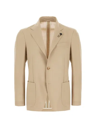Lardini Flower-pin Single-breasted Jacket In Neutral