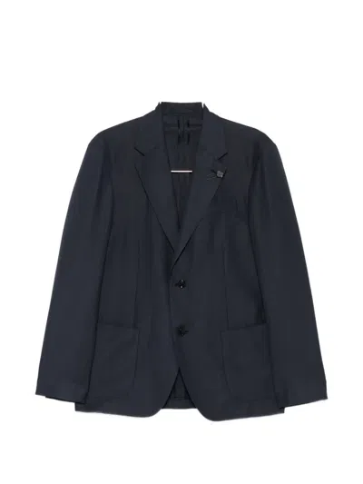 Lardini Flower-pin Single-breasted Suit In Blue