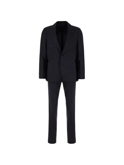 Lardini Flower-pin Single-breasted Suit In Blue