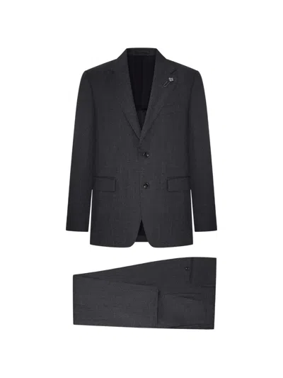 Lardini Flower-pin Single-breasted Suit In Gray