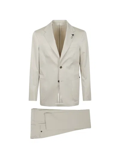 Lardini Flower-pin Single-breasted Suit In Neutral