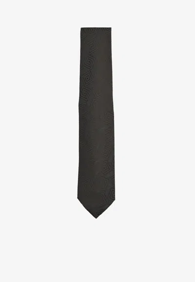 Lardini Geometric Pattern Silk Tie In Gray