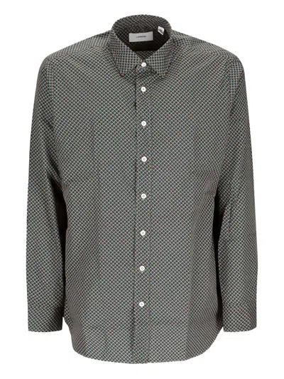 Lardini Geometric-print Cotton Shirt In Gray