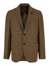 LARDINI DARK BEIGE SINGLE-BREASTED JACKET WITH CHECK MOTIF IN WOOL AND CASHMERE MAN