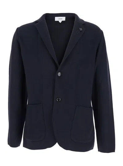LARDINI BLUE JACKET WITH CLASSIC LAPELS AND BUTTON FASTENING IN COTTON MAN