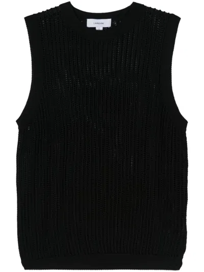 Lardini Open-knit Cotton Waistcoat In Black