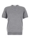 Lardini Grey Ribbed Crewneck Sweater In Wool And Silk Blend Man In Grey